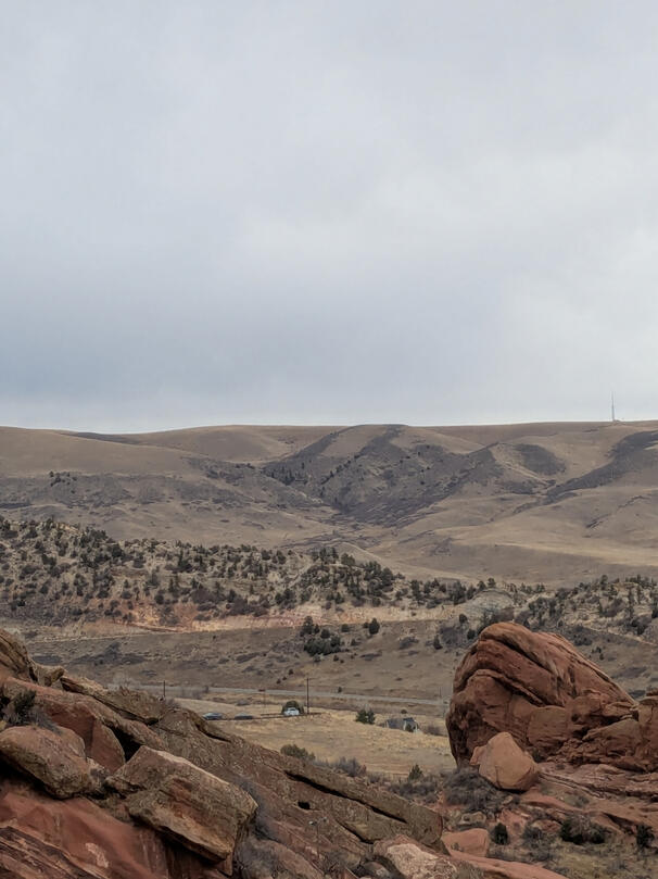 Red Rocks Amphitheatre, Trees, Plateau, Boulders