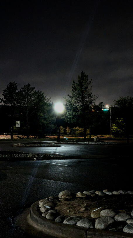 Night, Lamp Post, Parking Lot